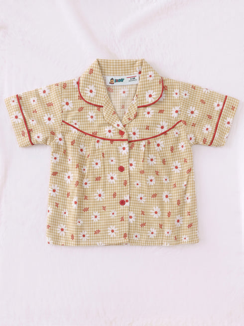 Daisy Gingham Night Suit Set (Mustard)