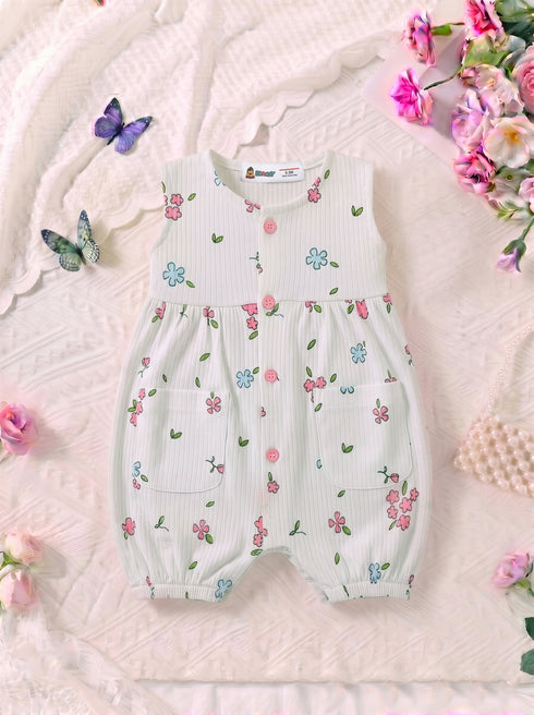 Pastel Blossom Front Open Buttoned Romper