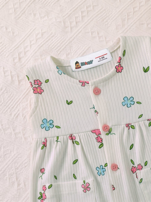 Pastel Blossom Front Open Buttoned Romper