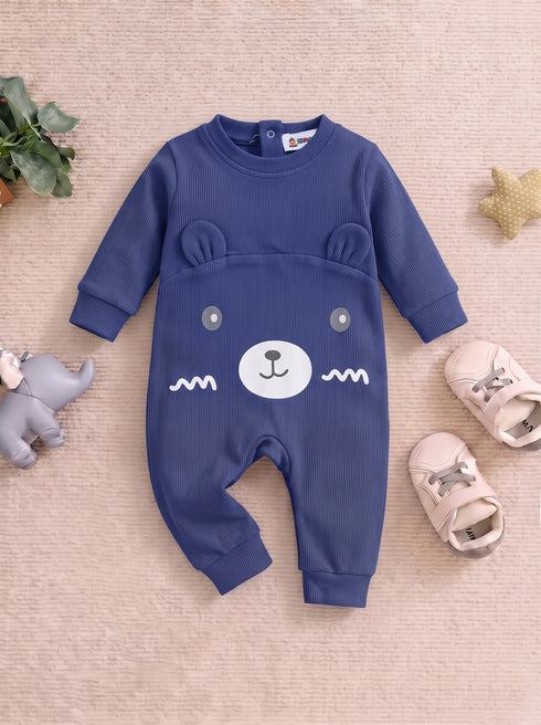 Cuddle Bear Navy Ribbed Sleepsuit