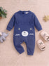 Cuddle Bear Navy Ribbed Sleepsuit