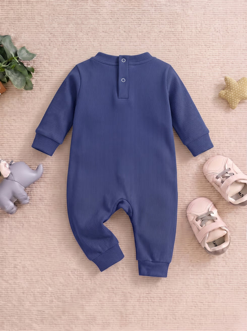 Cuddle Bear Navy Ribbed Sleepsuit