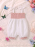 Kitty Embroidered Smocked Bow Romper (White)