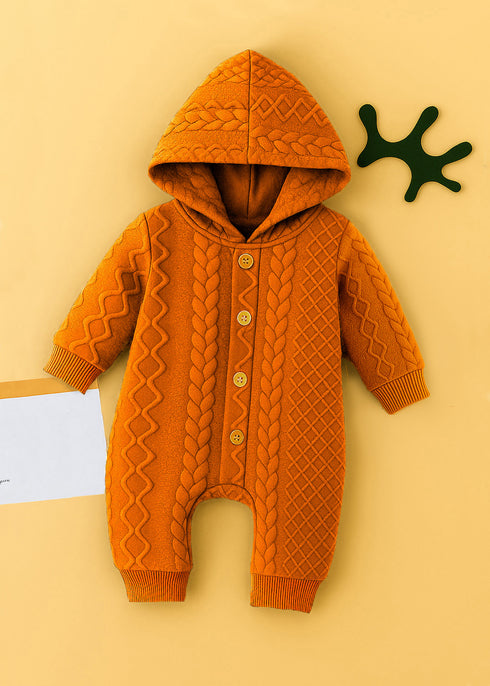 Brown Hooded Jacquard Knit Sleepsuit