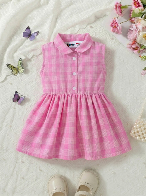 Pink Check Collar Baby Frock