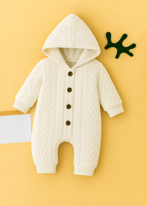 Off-White Hooded Jacquard Knit Sleepsuit