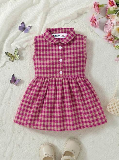 Pink Gingham Collar Baby Frock