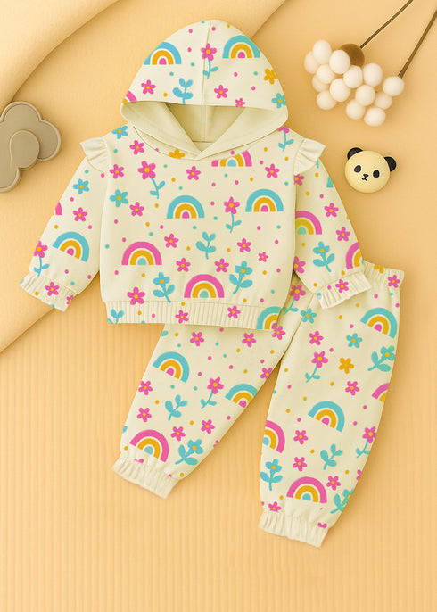 Rainbow Meadows Frilled Fleece Hooded Set