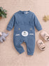 Cuddle Bear Steel Blue Ribbed Sleepsuit