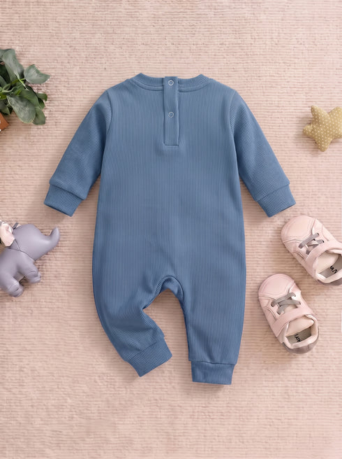 Cuddle Bear Steel Blue Ribbed Sleepsuit