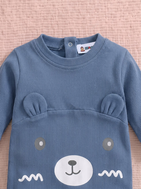 Cuddle Bear Steel Blue Ribbed Sleepsuit