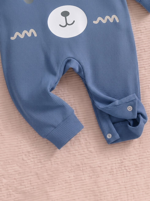 Cuddle Bear Steel Blue Ribbed Sleepsuit