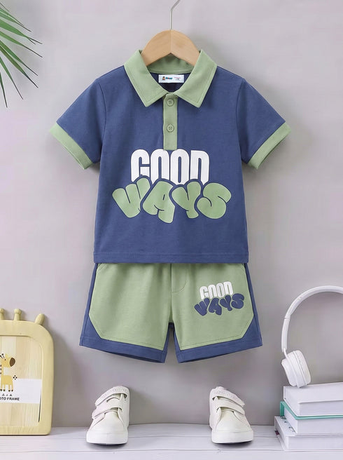 Good Vibes Panelled Polo Short Set