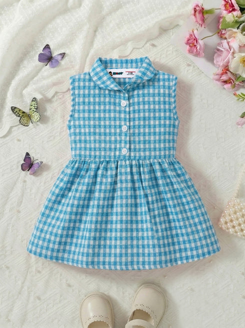 Sky Blue Gingham Collar Baby Frock