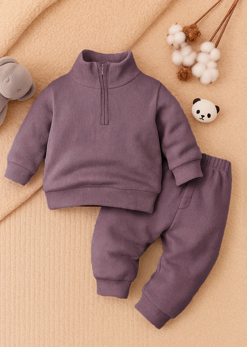 Ribbed High Neck Set (Maroon)