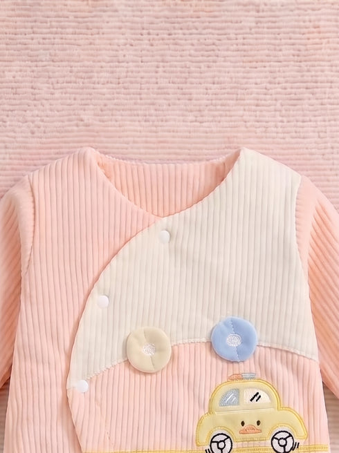 Mini Car Textured Romper (Orange)
