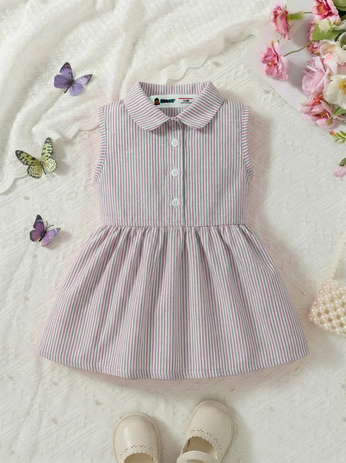 Pastel Stripe Collar Seersucker Frock