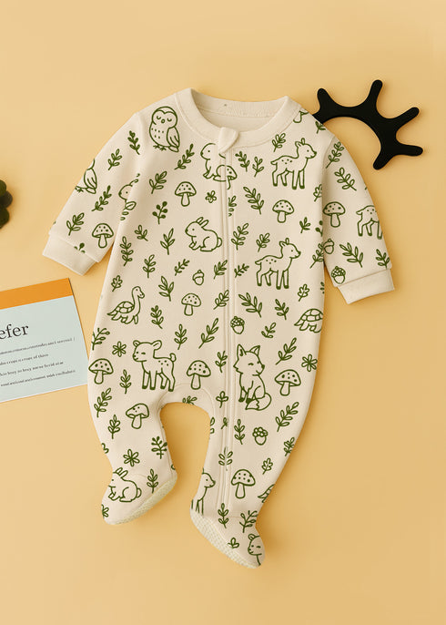 Forest Friends Printed Fleece Footed Sleepsuit