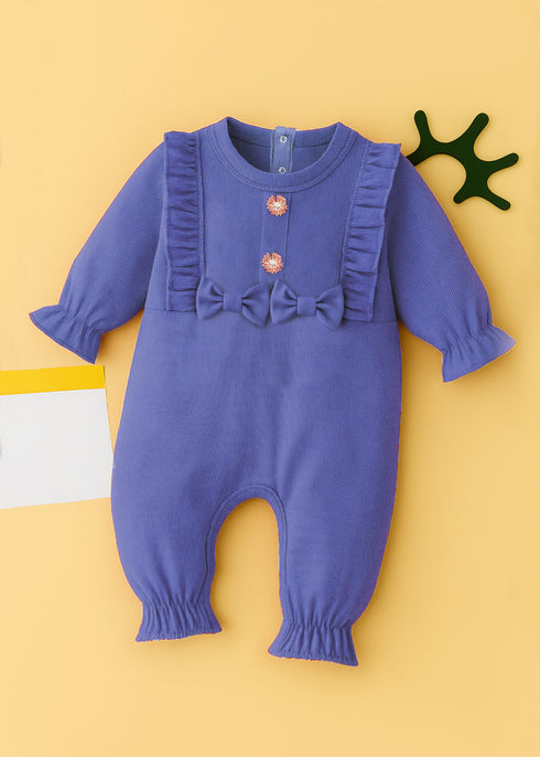 Purple Ruffle Bow Ribbed Sleepsuit