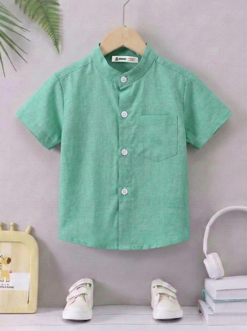 Mint Green Band Collar Button-Down Shirt
