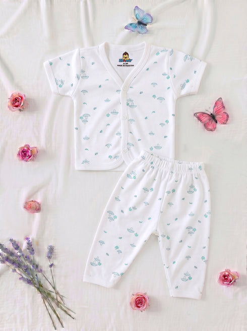 Mushroom Garden Half Sleeve Night Suit (Green & Grey)