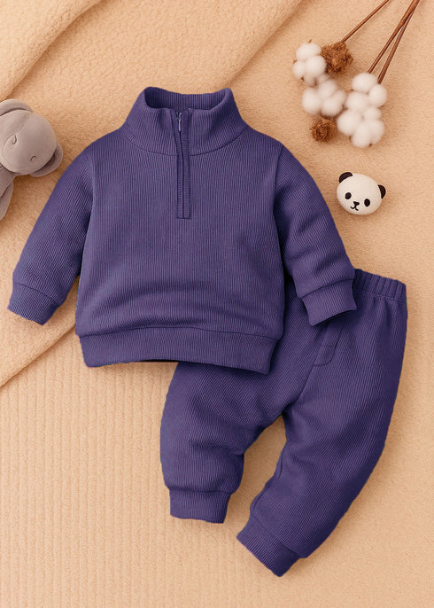 Ribbed High Neck Set (Purple)