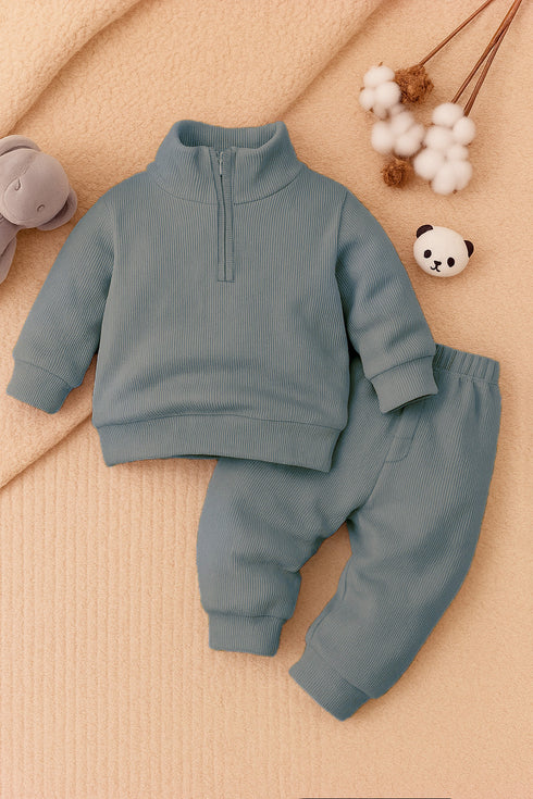 Ribbed High Neck (Steel Blue)