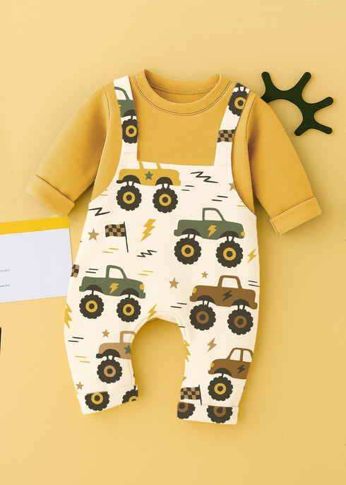 Monster Truck Printed Dungaree Fleece Sleepsuit
