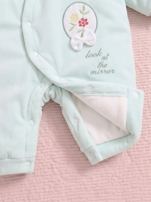 Floral Embroidered Ruffle Bow Hooded Sleepsuit