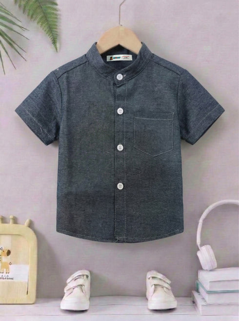 Charcoal Classic Band Collar Button-Down Shirt