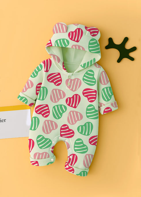 Mint Leaf Printed Fleece Hooded Sleepsuit