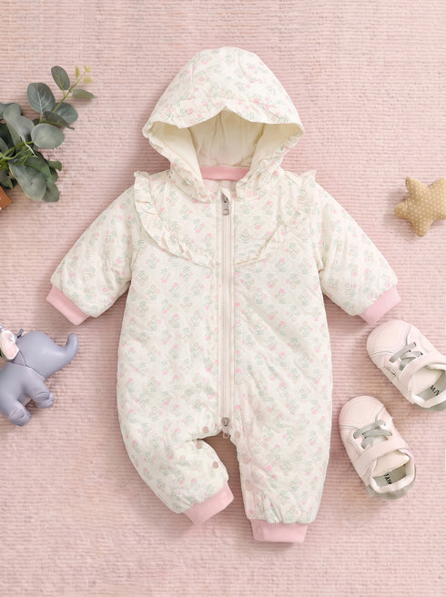 Blooming Garden Printed Hooded Sleepsuit