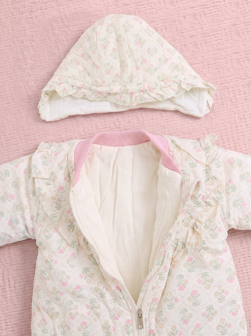 Blooming Garden Printed Hooded Sleepsuit