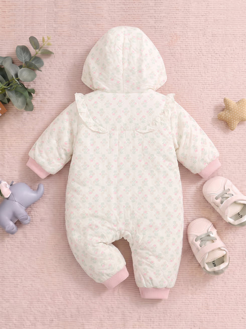Blooming Garden Printed Hooded Sleepsuit