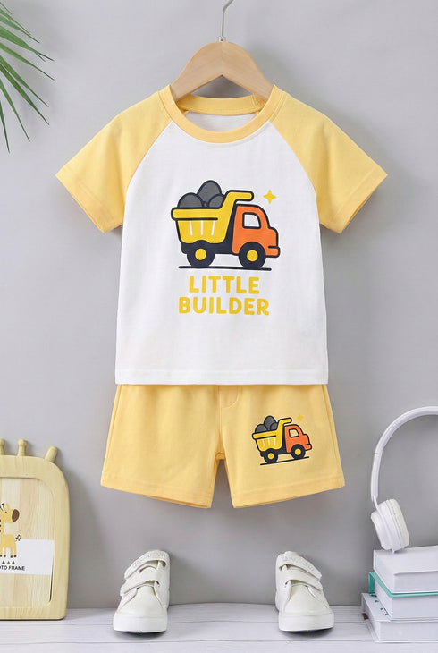 Little Builder Printed Raglan Interlock Short Set