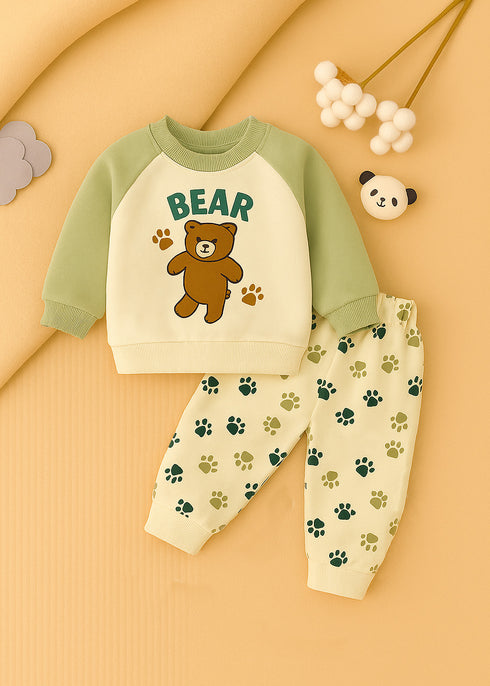 Cute Bear Raglan Fleece Sweatshirt Set