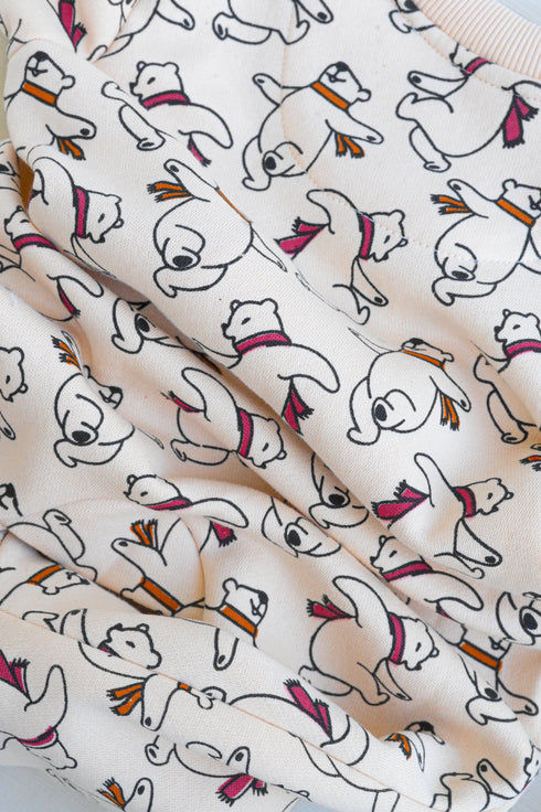 Cream Bear Printed Fleece Footed Sleepsuit