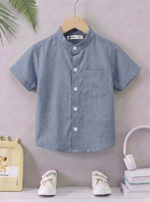 Sky Blue Band Collar Button-Down Shirt