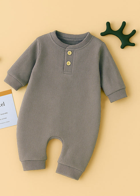 Ribbed Henley Sleepsuit (Charcoal)