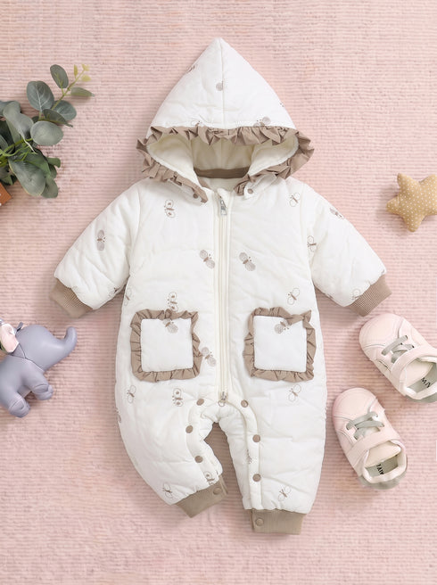 Butterfly Garden Embroidered Hooded Sleepsuit (White)