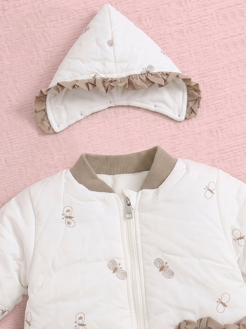 Butterfly Garden Embroidered Hooded Sleepsuit (White)