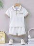 Jacquard Textured Polo Short Set (White)