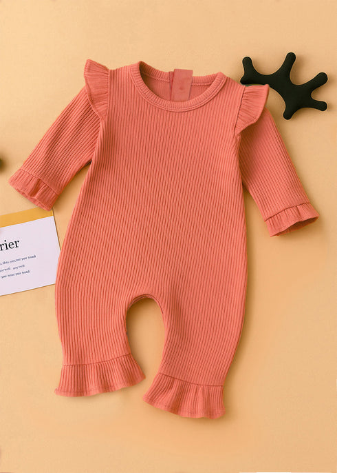 Medium Pink Frilled Ribbed Sleepsuit