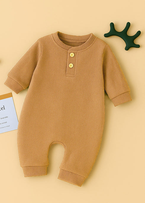 Ribbed Henley Sleepsuit (Brown)