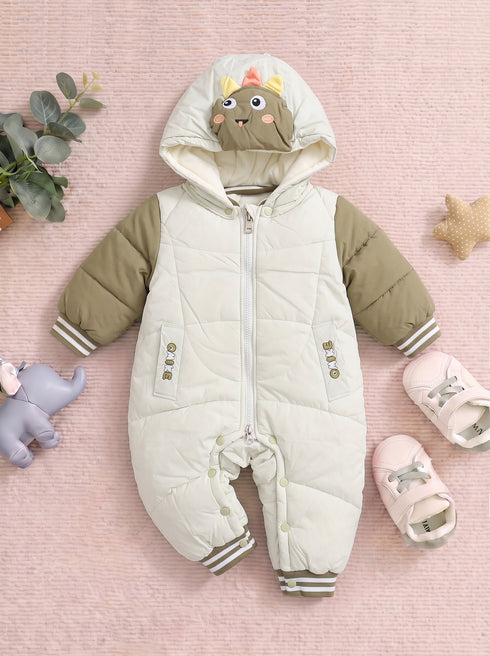 Cute Dino Skateboard Embroidered Hooded Sleepsuit