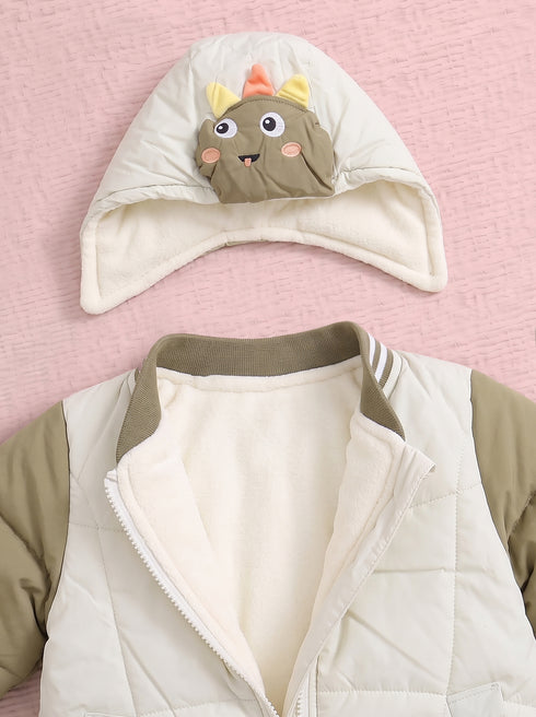 Cute Dino Skateboard Embroidered Hooded Sleepsuit