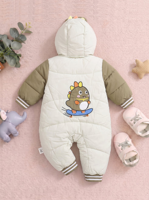 Cute Dino Skateboard Embroidered Hooded Sleepsuit