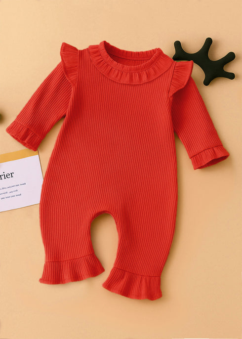 Red Frilled Ribbed Sleepsuit