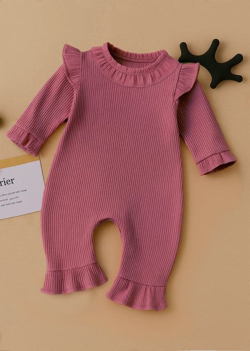 Magenta Frilled Ribbed Sleepsuit