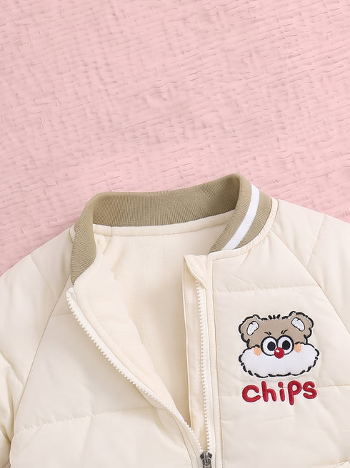 Cute Puppy Chips Embroidered Hooded Sleepsuit